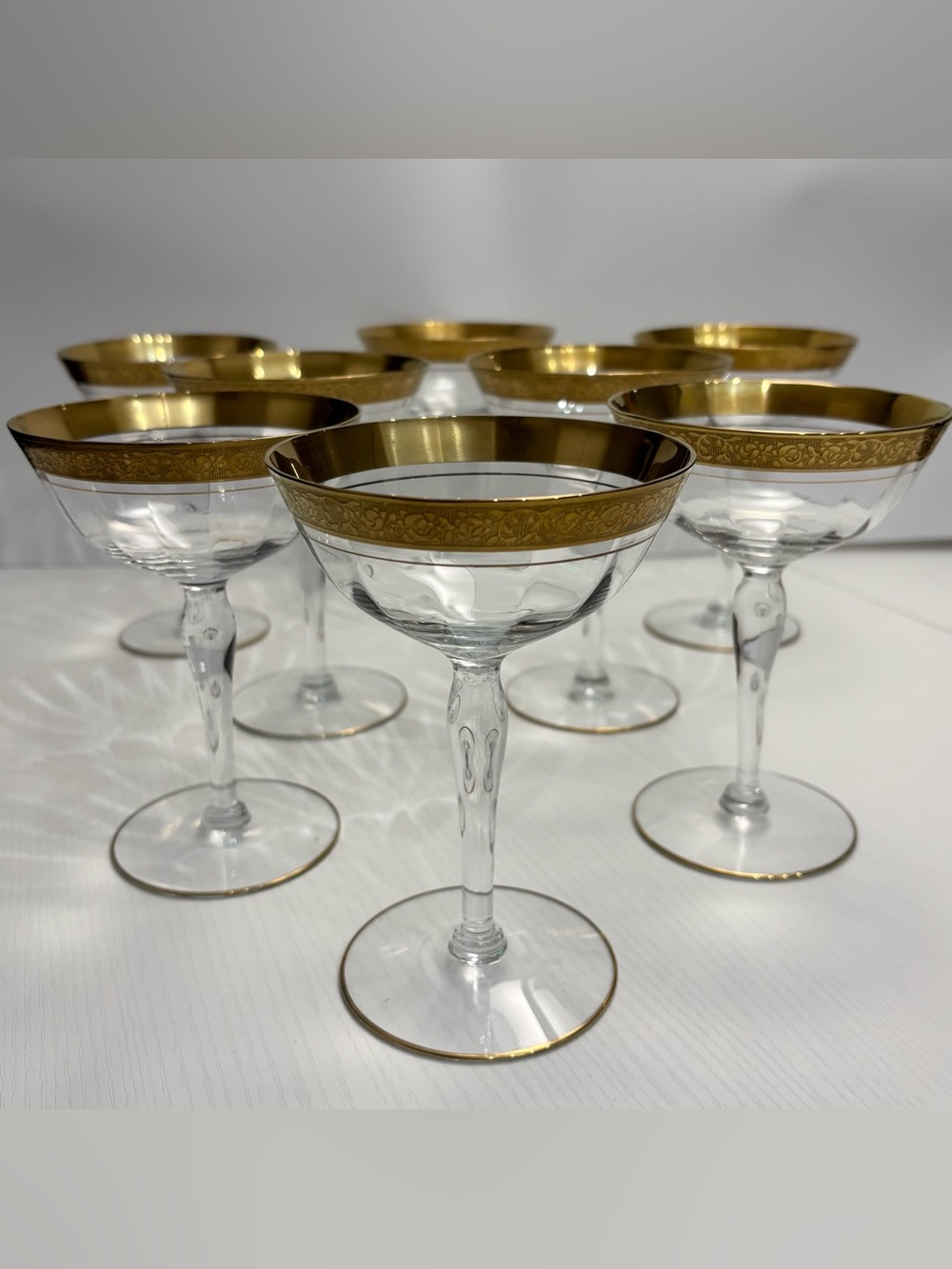 VTG Tiffin Franciscan Rambler Rose Champagne Coupes - Set of 8 Excellent